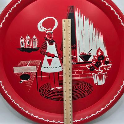 LOT 124: MCM Metal Serving Tray, Villeroy & Boch Serving Dish, and Americana Wooden Picnic Basket with Small Lap Trays