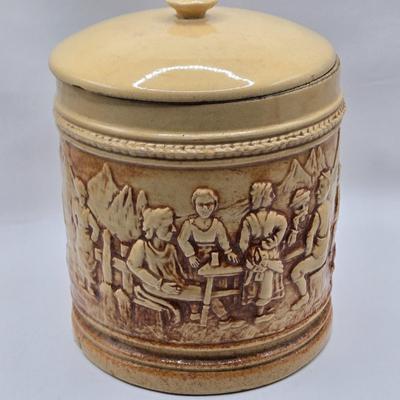 LOT 125: Bicentennial Placemats and Napkins, ARC France Glass Cannister, Hull Pottery Alpine Pretzel Jar, and More