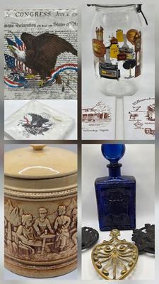 LOT 125: Bicentennial Placemats and Napkins, ARC France Glass Cannister, Hull Pottery Alpine Pretzel Jar, and More