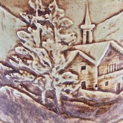 LOT 125: Bicentennial Placemats and Napkins, ARC France Glass Cannister, Hull Pottery Alpine Pretzel Jar, and More