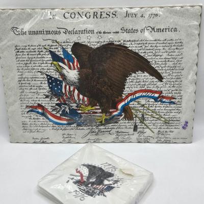 LOT 125: Bicentennial Placemats and Napkins, ARC France Glass Cannister, Hull Pottery Alpine Pretzel Jar, and More