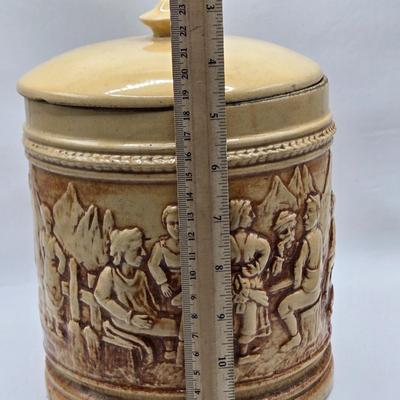 LOT 125: Bicentennial Placemats and Napkins, ARC France Glass Cannister, Hull Pottery Alpine Pretzel Jar, and More