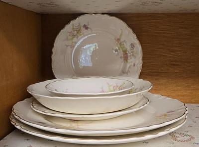 LOT 127: Cabinet Lot with Incomplete Sets of Old Ivory Syracuse China, Harmony House China Royal Duchess and More