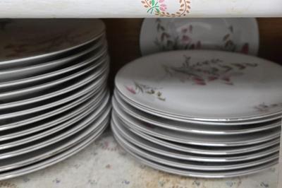 LOT 127: Cabinet Lot with Incomplete Sets of Old Ivory Syracuse China, Harmony House China Royal Duchess and More