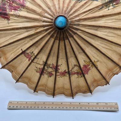 LOT 129: Andrea by Sadek Vase, 3 Piece Tea Cup Set, Asian Doll on Stand, Vintage Japanese Umbrella, and More