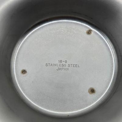 LOT 133: MCM Wooed Lazy Susan, Stainless Steel Condiment Server, Gravy Boat, 4 Silver Plated Dessert Cups and Glass Salad Serving Spoon...