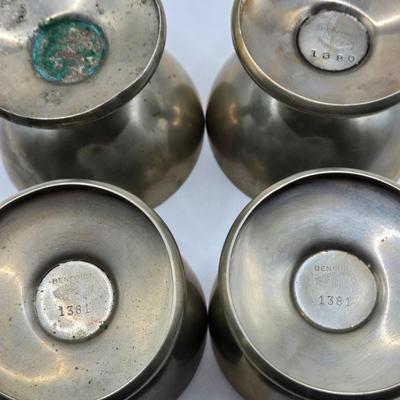 LOT 133: MCM Wooed Lazy Susan, Stainless Steel Condiment Server, Gravy Boat, 4 Silver Plated Dessert Cups and Glass Salad Serving Spoon...