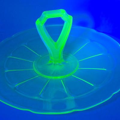 LOT 135: Vintage White Glass Chickadee Vase, Milk Glass Crem and Sugar Set, and Uranium Glass Serving Plate