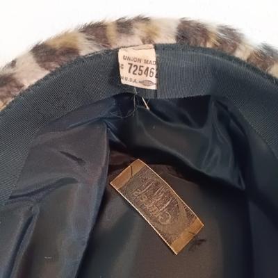 LOT 136: Vintage Gimbels Faux Leopard Print Hat with Norman Kartiganer Wig Holder, Faux Fur Handbag & More