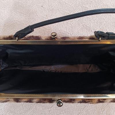 LOT 136: Vintage Gimbels Faux Leopard Print Hat with Norman Kartiganer Wig Holder, Faux Fur Handbag & More