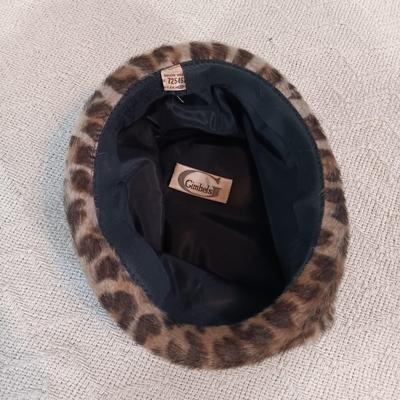 LOT 136: Vintage Gimbels Faux Leopard Print Hat with Norman Kartiganer Wig Holder, Faux Fur Handbag & More