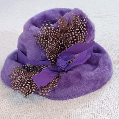 LOT 140: Junior Seasons Straw Hat, Swiss Purple Fur Pompadour Hat, Multi-Color Fabric and Leather Belt & More