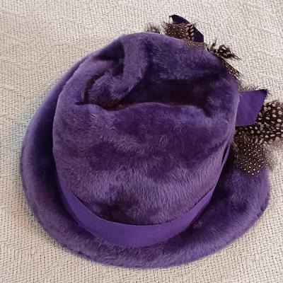 LOT 140: Junior Seasons Straw Hat, Swiss Purple Fur Pompadour Hat, Multi-Color Fabric and Leather Belt & More