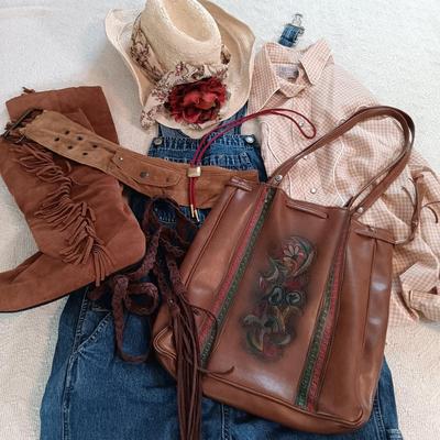 LOT 141: Xhilaration Fringe Boots, HC Bar Ranchwear Shirt, Laminate Leather Handbag & More