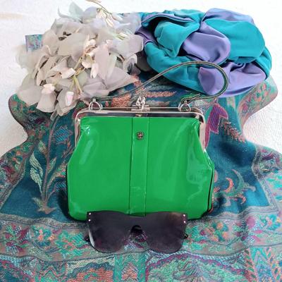 LOT 142: J.L. Hudson Co. Hat, Patent Green Leather Handbag, Tahari Sunglasses & More