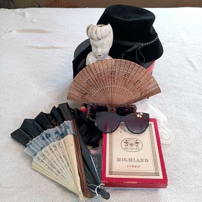 LOT 145: Vintage Tapestry Handbag, Glamour Girl Head Vase, Handpainted Silk Fan & More