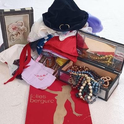 LOT 146: Folis Bergere Playbill, Mirrored Jewelry Box, Handkerchiefs & More