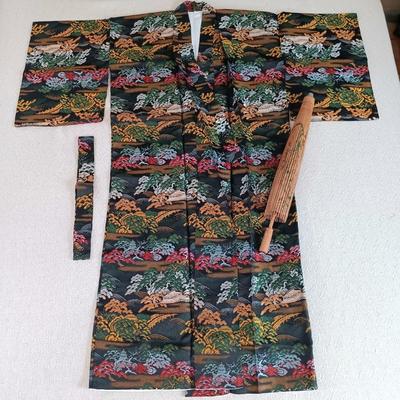 LOT 147: Vintage Kimono with Handpainted Paper Umbrella