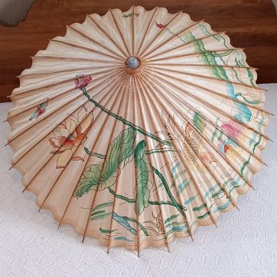 LOT 147: Vintage Kimono with Handpainted Paper Umbrella