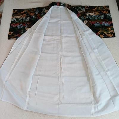 LOT 147: Vintage Kimono with Handpainted Paper Umbrella