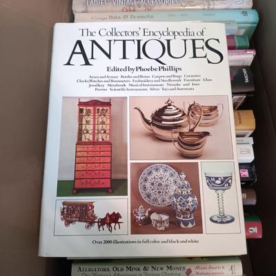 LOT 153: Box of Books: Antiques, Fashion, Collecting, Designing Clothes and More
