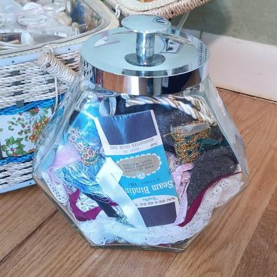 LOT 154: Sewing Basket, Sewing Notions & More