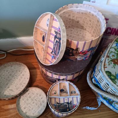 LOT 154: Sewing Basket, Sewing Notions & More