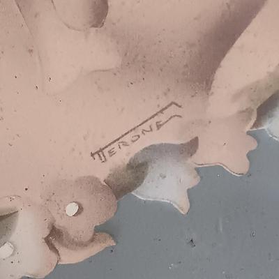 LOT 155: Wooden Thread Rack, All-Purpose Bag w/Wooden Handle & Vintage Signed Terone Print of Southern Bell