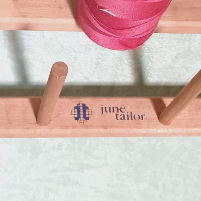 LOT 155: Wooden Thread Rack, All-Purpose Bag w/Wooden Handle & Vintage Signed Terone Print of Southern Bell