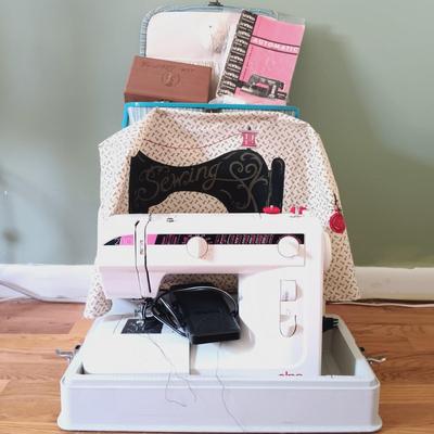LOT 156: Elna 2110 Sewing Machine & Sew Box w/Notions