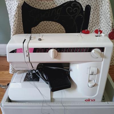 LOT 156: Elna 2110 Sewing Machine & Sew Box w/Notions