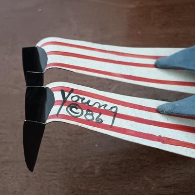 LOT 158: Unique Glass Colbalt Blue Beverage Stirrers Flatware, Vintage Souvenir Spoons, Vintage Folk Art Uncle Sam Tin Metal Shelf Sitter...