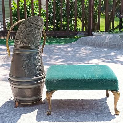 LOT 159: Vintage Coal Scuttle & Foot Stool
