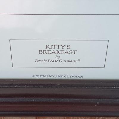 LOT 160: Bessie Pease Gutmann Prints: Kitty's Breakfast & The Lullaby along with an Oval Wooden Framed Mirror