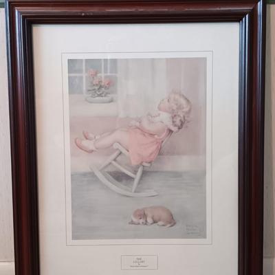 LOT 160: Bessie Pease Gutmann Prints: Kitty's Breakfast & The Lullaby along with an Oval Wooden Framed Mirror