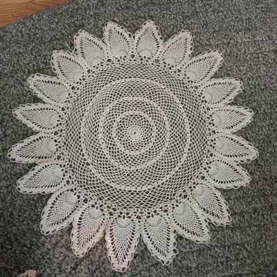 LOT 217: Shabby Chic Home Decor: Lamp, Pictures Frames, Crocheted Doilies & More