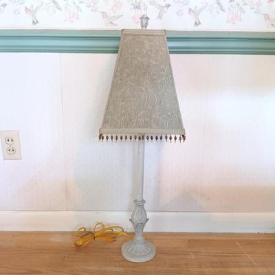 LOT 217: Shabby Chic Home Decor: Lamp, Pictures Frames, Crocheted Doilies & More