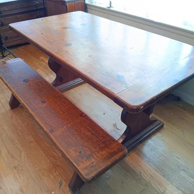 LOT 218: Handcrafted Farmhouse Table & Benches