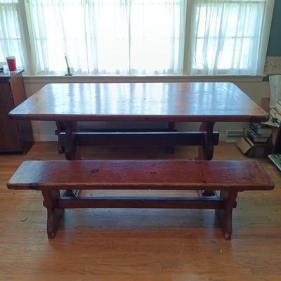 LOT 218: Handcrafted Farmhouse Table & Benches