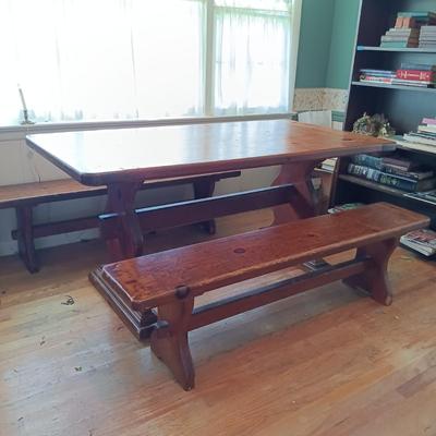 LOT 218: Handcrafted Farmhouse Table & Benches