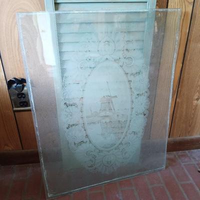 LOT 223: Etched Glass Windowpane & Wooden Shutter