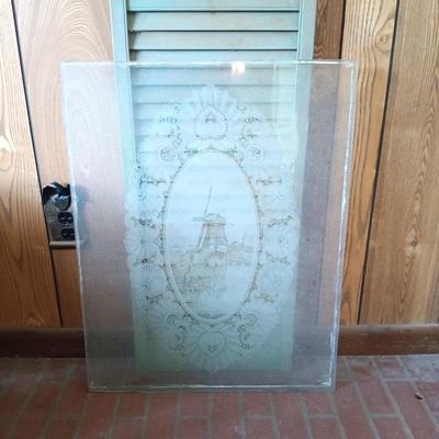 LOT 223: Etched Glass Windowpane & Wooden Shutter