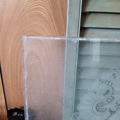 LOT 223: Etched Glass Windowpane & Wooden Shutter