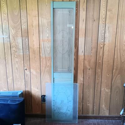 LOT 223: Etched Glass Windowpane & Wooden Shutter