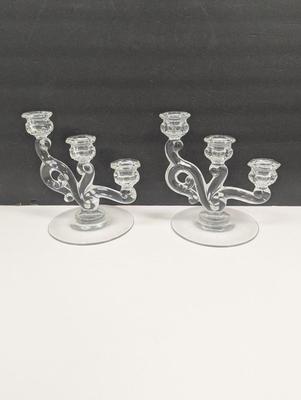 Vintage Fostoria Heather Crystal Double Candlesticks