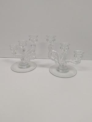 Vintage Fostoria Heather Crystal Double Candlesticks