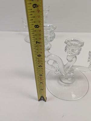 Vintage Fostoria Heather Crystal Double Candlesticks