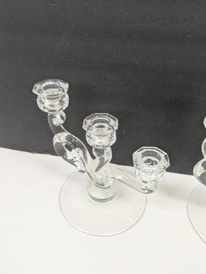 Vintage Fostoria Heather Crystal Double Candlesticks