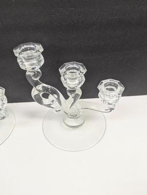 Vintage Fostoria Heather Crystal Double Candlesticks