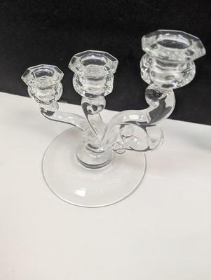 Vintage Fostoria Heather Crystal Double Candlesticks